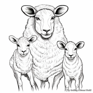 Sheep Family Coloring Pages: Ram, Ewe, and Lamb 2