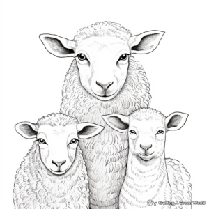 Sheep Family Coloring Pages: Ram, Ewe, and Lamb 3