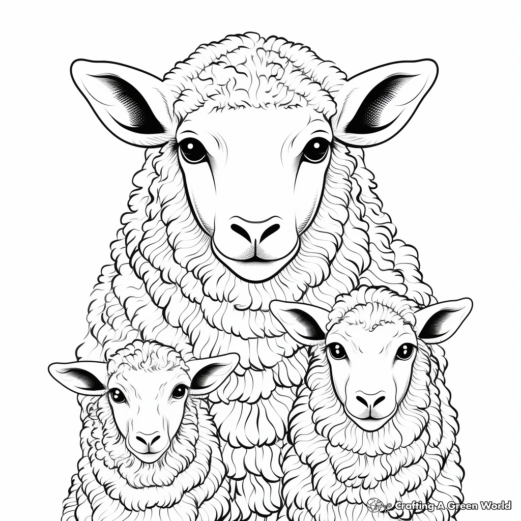 Sheep Family Coloring Pages: Ram, Ewe, and Lamb 4