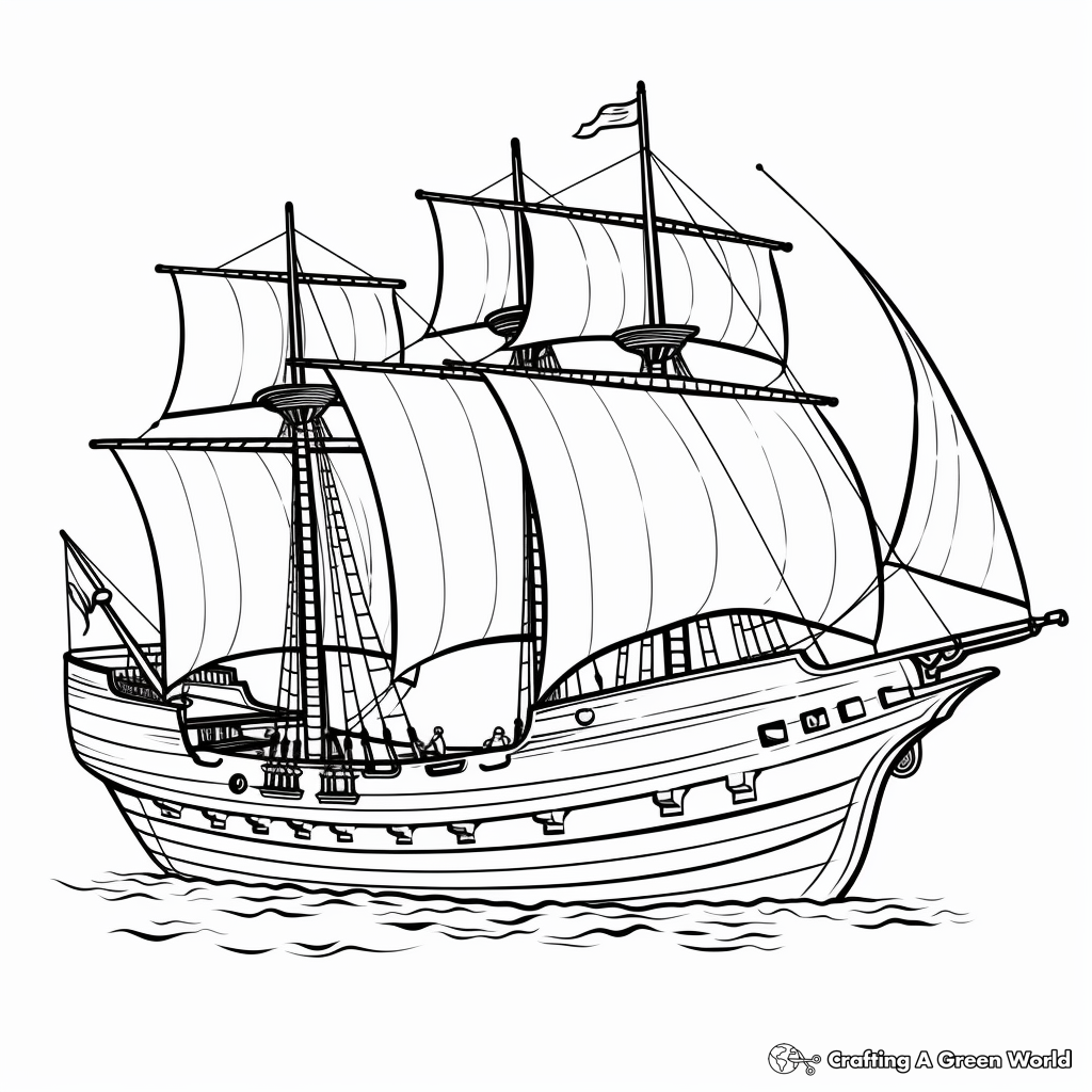 Simple Pirate Sloop Coloring Pages for Children 1