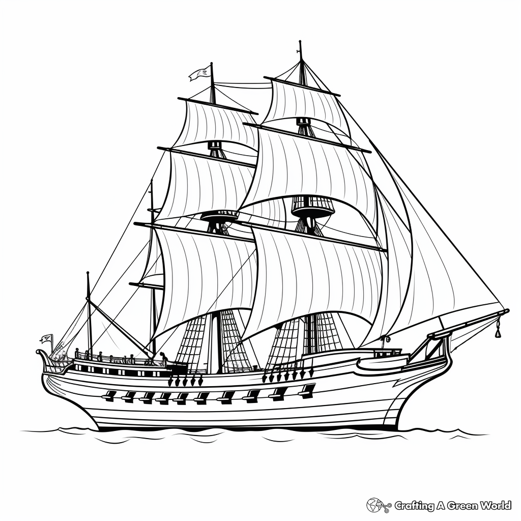 Simple Pirate Sloop Coloring Pages for Children 3