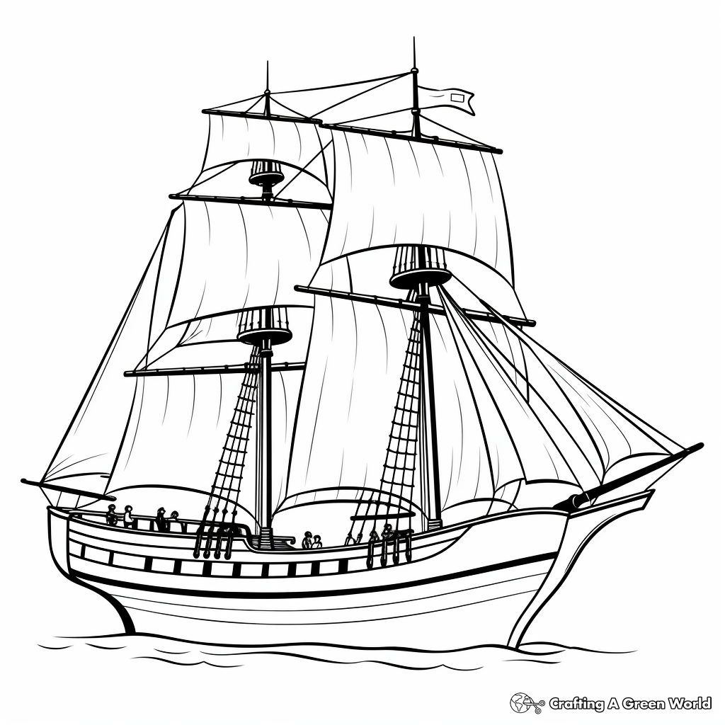 Simple Pirate Sloop Coloring Pages for Children 4