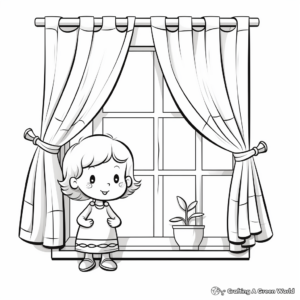 Simple Window with Curtains Coloring pages for Children 2