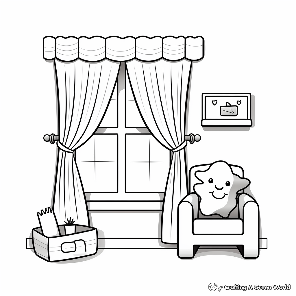 Simple Window with Curtains Coloring pages for Children 3