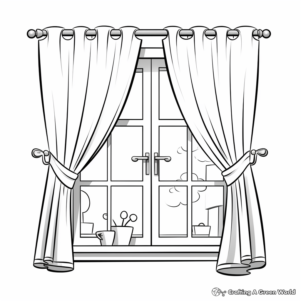 Simple Window with Curtains Coloring pages for Children 4