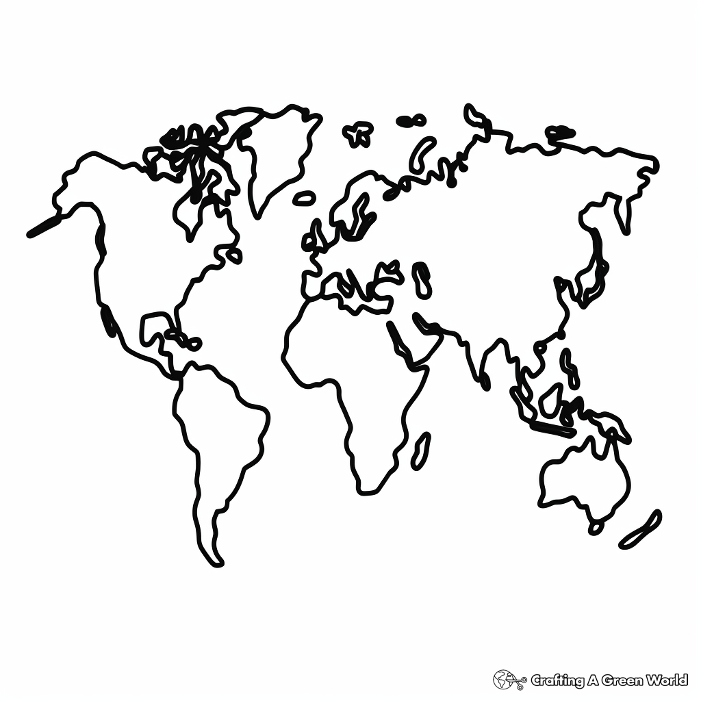 Simplified Globe Map Coloring Pages 3