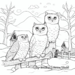 Snowy Owls in Winter Scene Coloring Pages 2