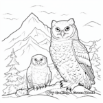 Snowy Owls in Winter Scene Coloring Pages 3