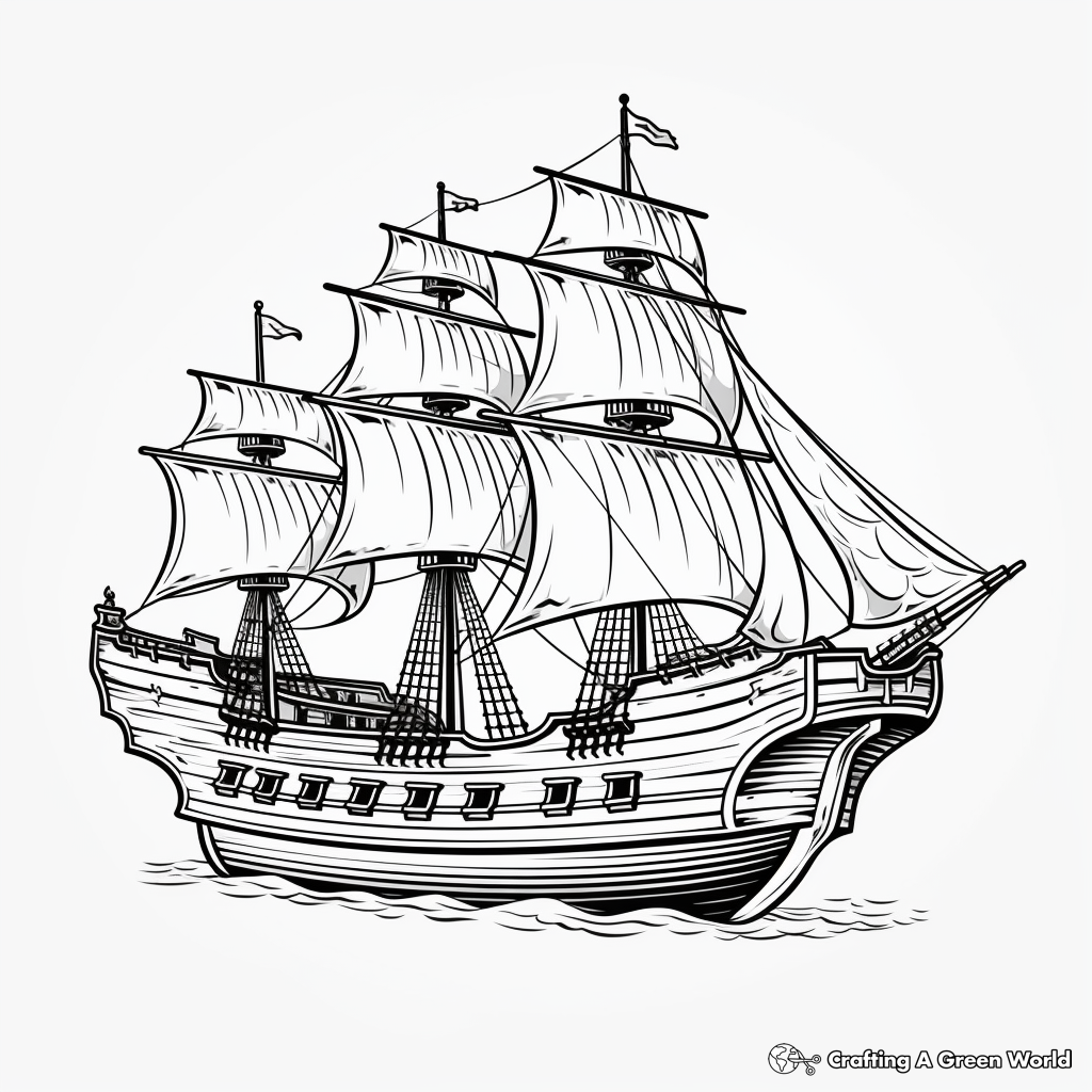 Spanish Galleon Pirate Ship Coloring Pages 1
