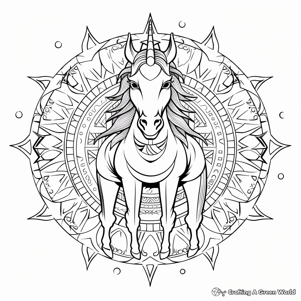 Spiritual Unicorn Horse Mandala Coloring Pages 1