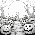 Spooky Pumpkin Patch Under Full Moon Coloring Pages 1