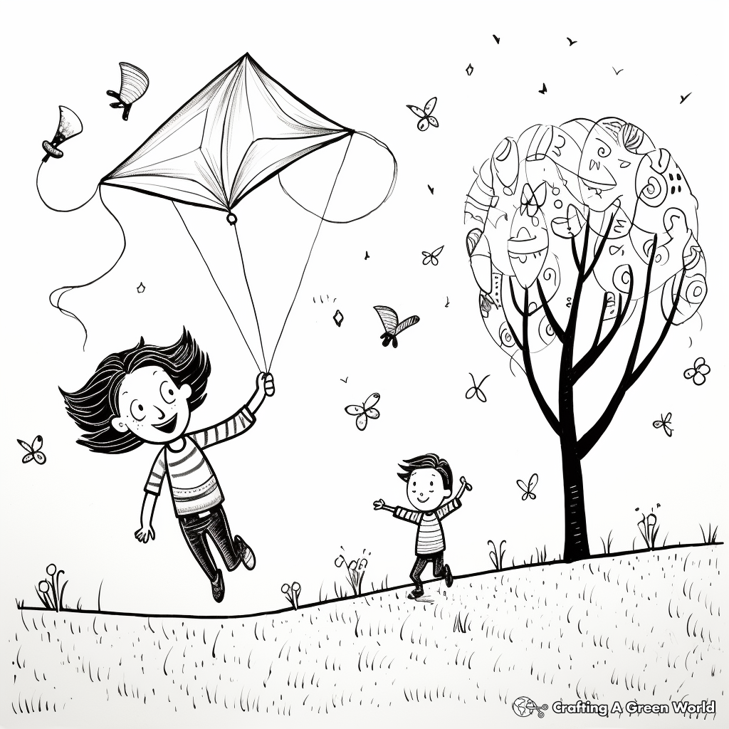 Springtime Kite Flying Coloring Pages 1