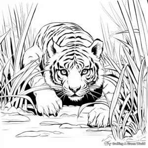 Stalking Predator: Tiger Hunting Scene Coloring Pages 2