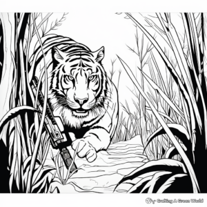 Stalking Predator: Tiger Hunting Scene Coloring Pages 3