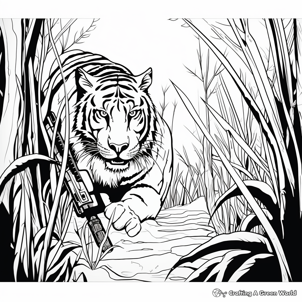 Stalking Predator: Tiger Hunting Scene Coloring Pages 3
