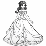 Stunning Princess Jasmine in Ball Gown Coloring Pages 1