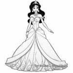 Stunning Princess Jasmine in Ball Gown Coloring Pages 2