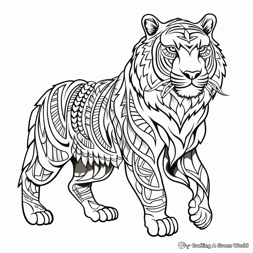 Stylized Tribal Tiger: Tribal Art Inspired Tiger Coloring Pages 1