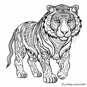 Stylized Tribal Tiger: Tribal Art Inspired Tiger Coloring Pages 4