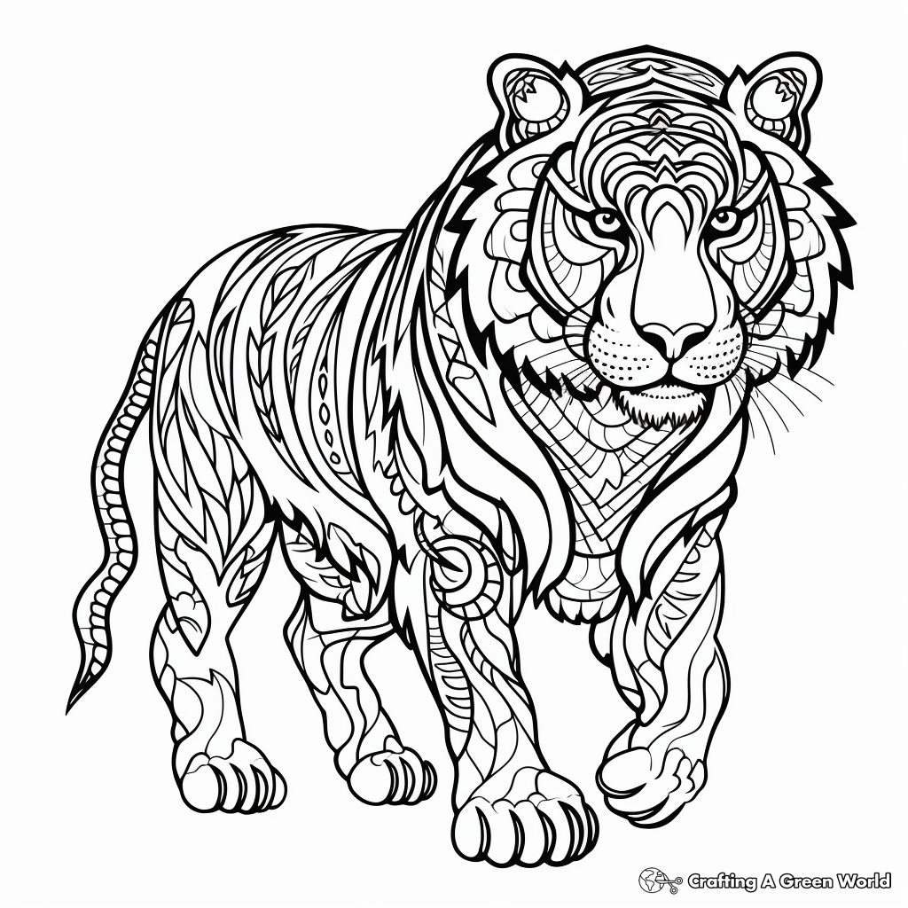 Stylized Tribal Tiger: Tribal Art Inspired Tiger Coloring Pages 4
