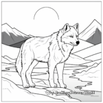 Sunset Scene with Arctic Wolf Coloring Pages 1
