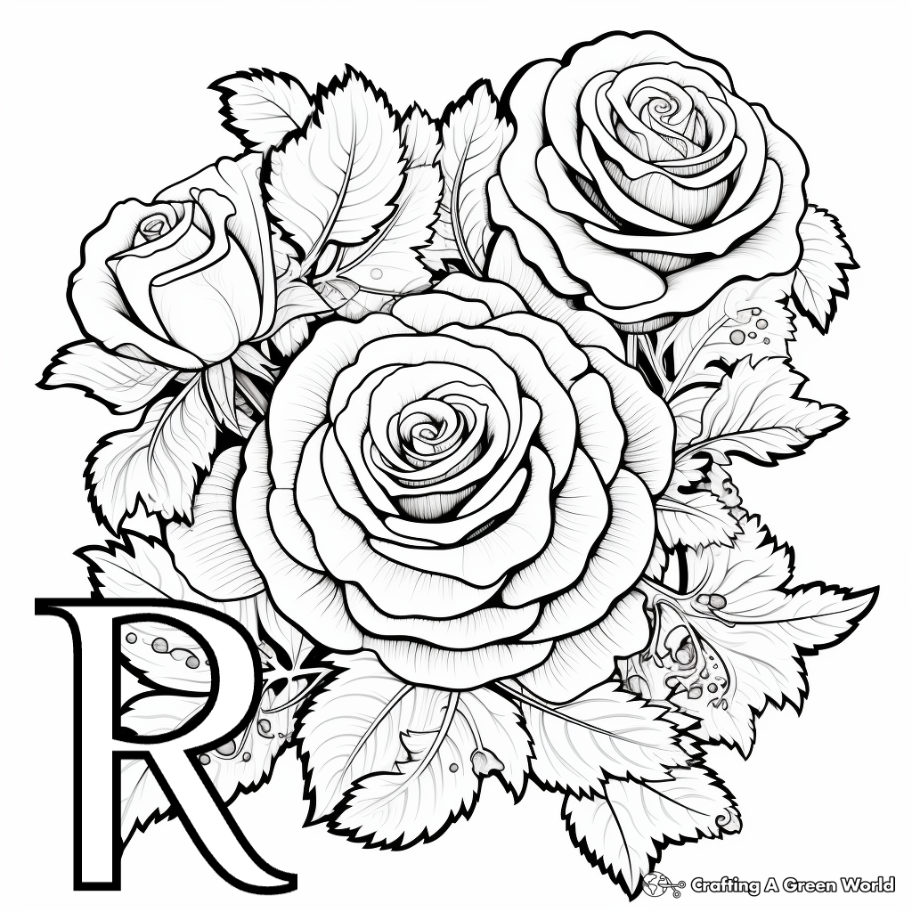 Surrounded by Roses Letter R Coloring Page 1