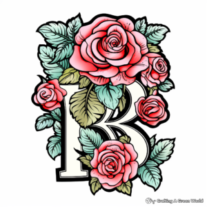 Surrounded by Roses Letter R Coloring Page 2