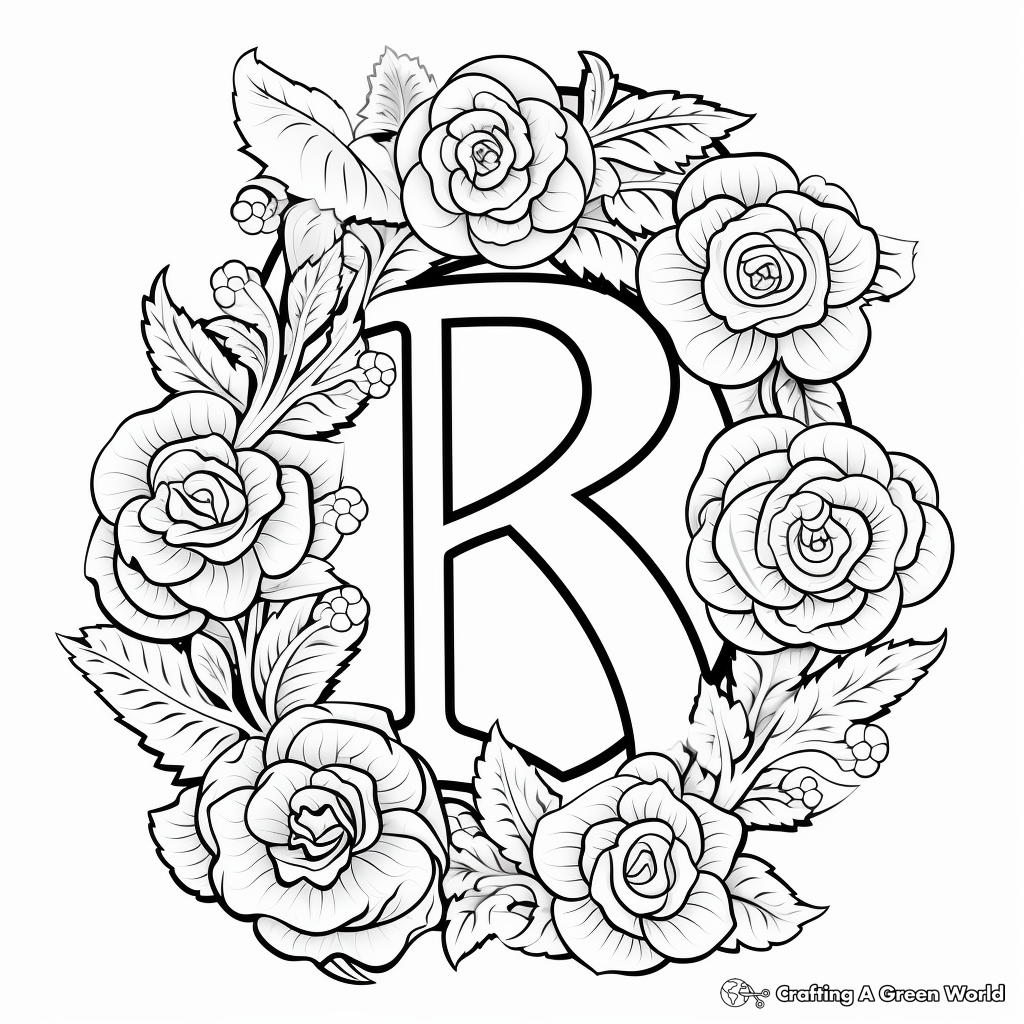 Surrounded by Roses Letter R Coloring Page 4