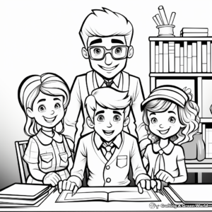 Teacher and Students Labor Day Coloring Sheet 1