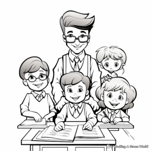 Teacher and Students Labor Day Coloring Sheet 2