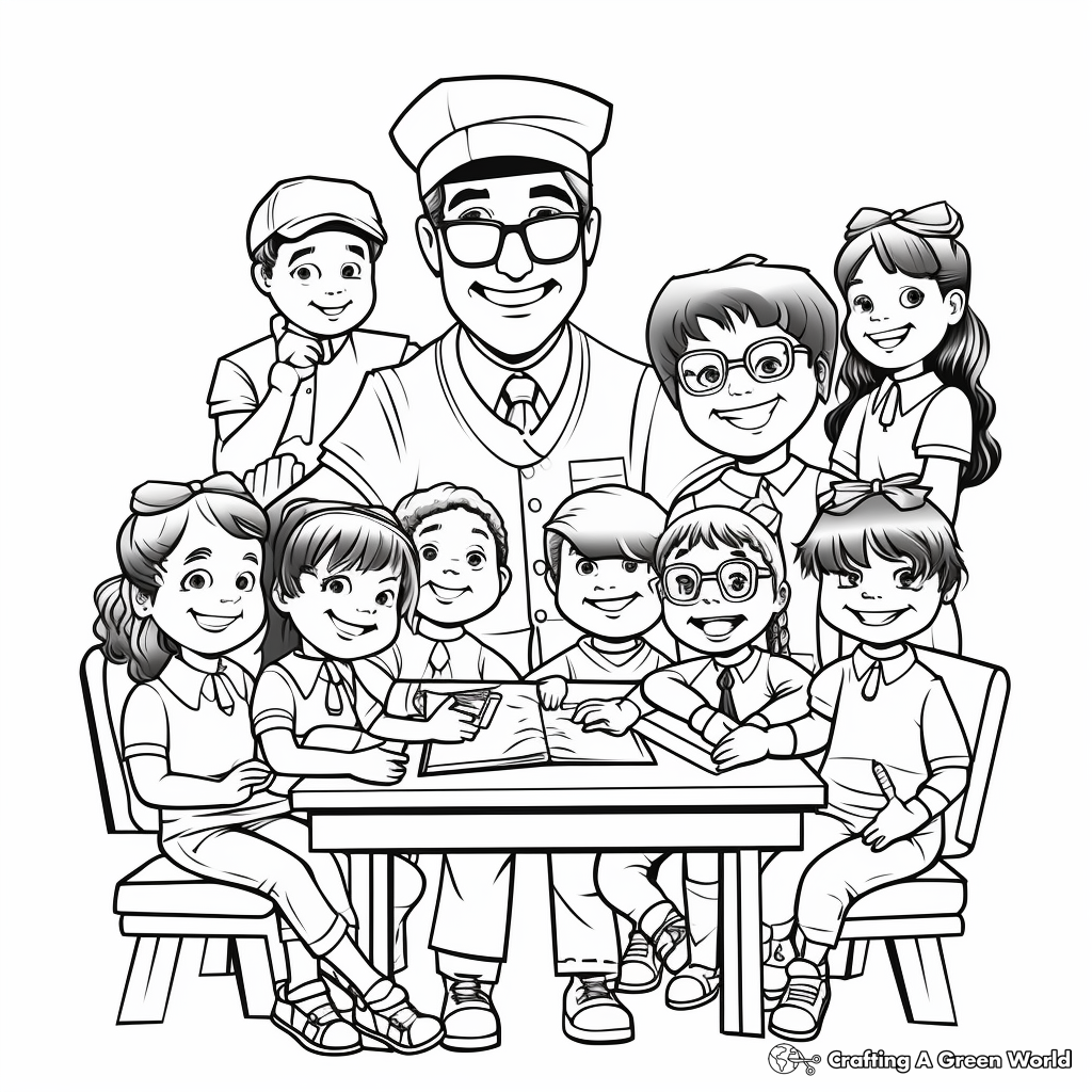 Teacher and Students Labor Day Coloring Sheet 3