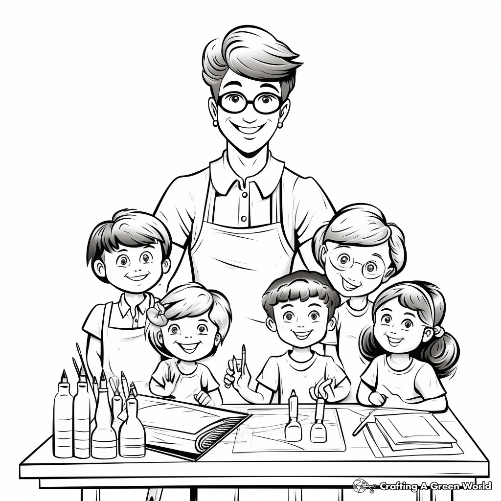 Teacher and Students Labor Day Coloring Sheet 4