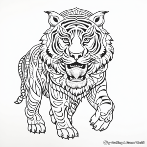 Thai Tiger: Traditional Asian Art-Style Tiger Coloring Pages 2