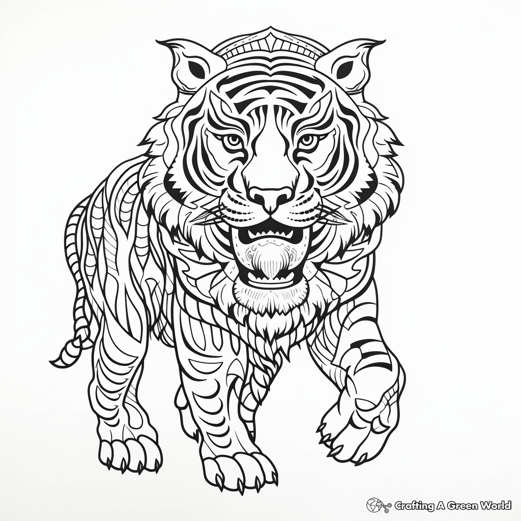 Thai Tiger: Traditional Asian Art-Style Tiger Coloring Pages 2
