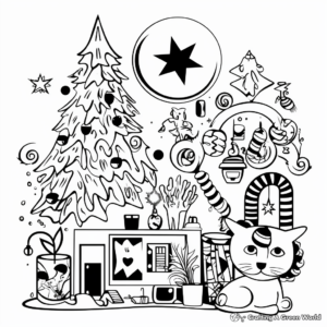 Thematic Christmas Decorations Clip Art Coloring Pages 2