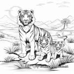 Tiger Family at Sunset: Scenic Coloring Pages 2