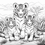 Tiger Family at Sunset: Scenic Coloring Pages 4