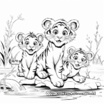 Tiger Family with Cubs at a River Coloring Pages 1
