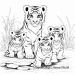 Tiger Family with Cubs at a River Coloring Pages 2