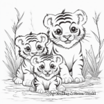Tiger Family with Cubs at a River Coloring Pages 3
