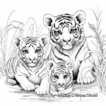 Tiger Family with Cubs at a River Coloring Pages 4