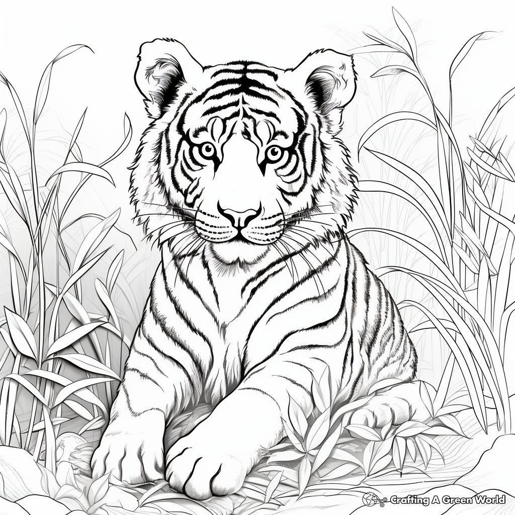 Tigers in Seasons: A Set of Four Different Seasonal Tiger Scenes Coloring Pages 1