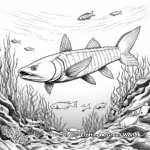 Underwater Scene with European Barracuda Coloring Pages 1