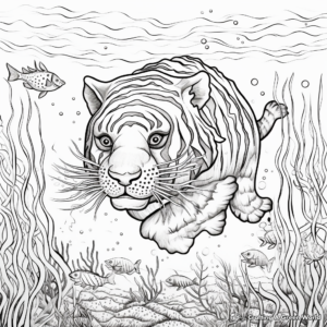 Underwater Tigers: Imaginary Scene Tiger Coloring Pages 2