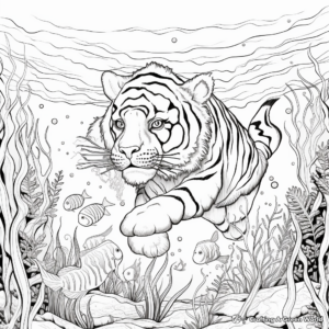 Underwater Tigers: Imaginary Scene Tiger Coloring Pages 4