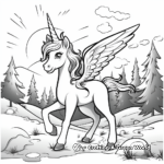 Unicorn with Wings in Magical Landscapes Coloring Sheets 1