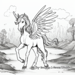 Unicorn with Wings in Magical Landscapes Coloring Sheets 2