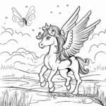 Unicorn with Wings in Magical Landscapes Coloring Sheets 3