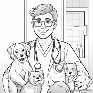 Veterinarian and Pets Labor Day Coloring Pages 2