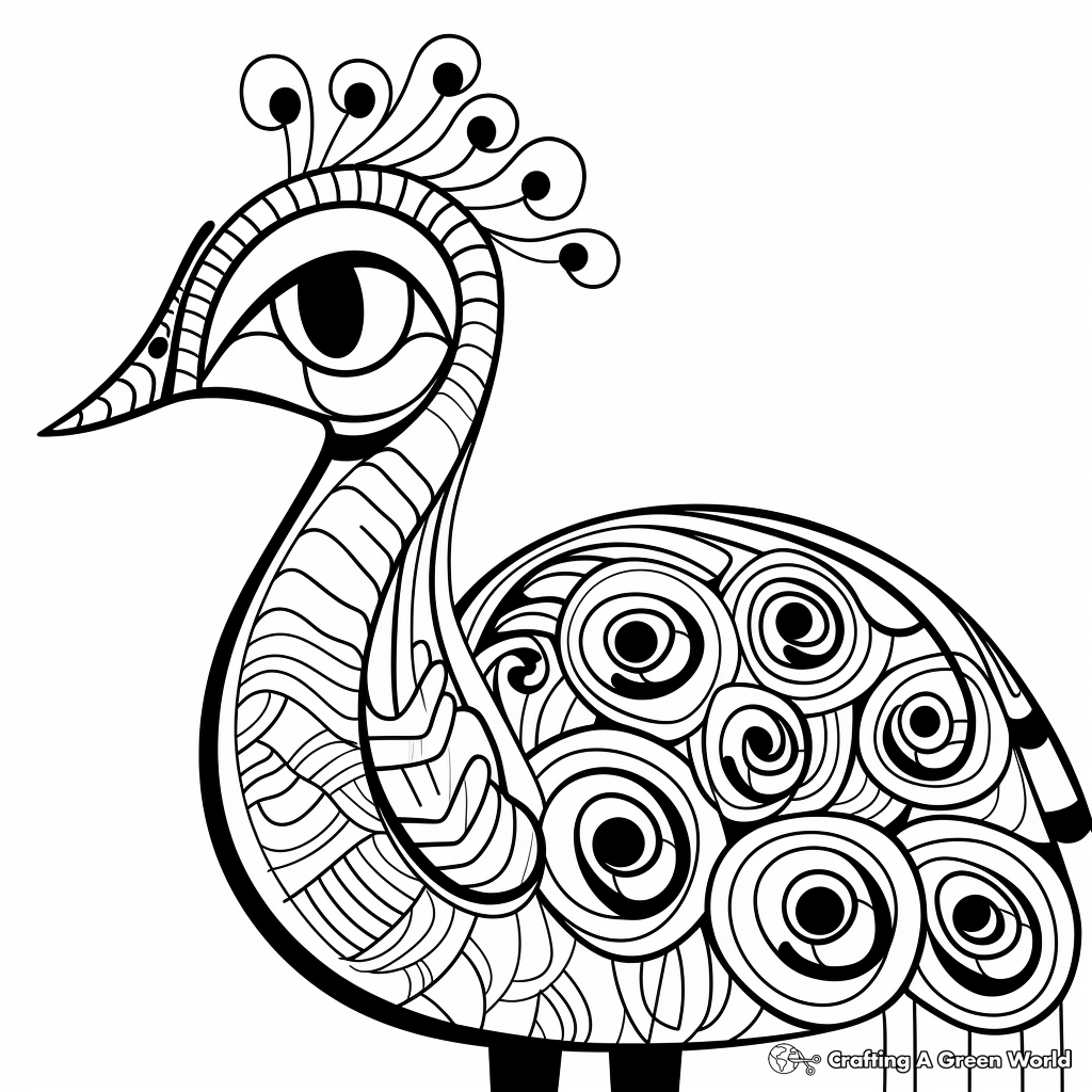 Vibrant Abstract Peacock Coloring Pages 2